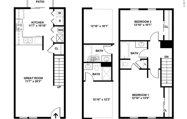 2 beds, 2 baths, 1,110 sqft, $1,398