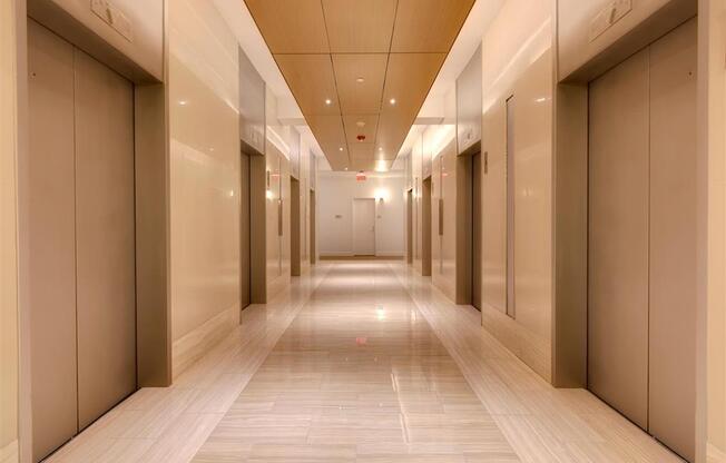 elevator lobby on a residential floor at Sky on Main