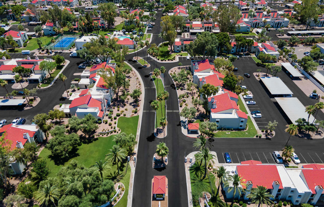 Sprawling resort-worthy community and palm trees