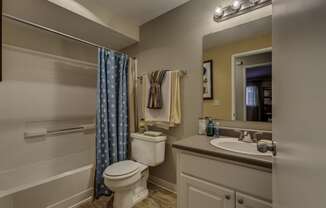 a bathroom with a shower toilet and sink