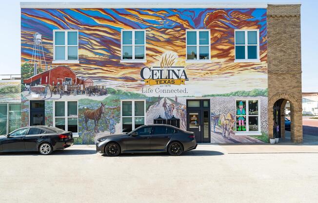 A vibrant Downtown Celina mural celebrating local history and creativity, adding color and character to the heart of the neighborhood.