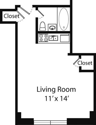 Studio, 1 bath, 320 sqft, $3,440, Unit 11D