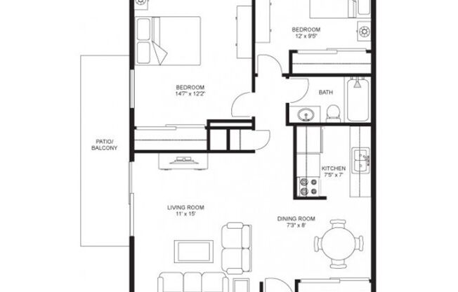 2 beds, 1 bath, 790 sqft, $1,295