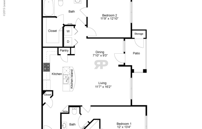 2 beds, 2 baths, 935 sqft, $1,629