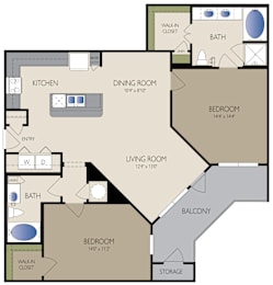 2 beds, 2 baths, 1,228 sqft, $1,907