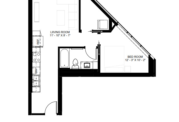 1 bed, 1 bath, 566 sqft, $1,200, Unit 161420