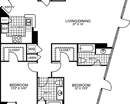 2 beds, 2 baths, 1,243 sqft, $6,585, Unit 1-753