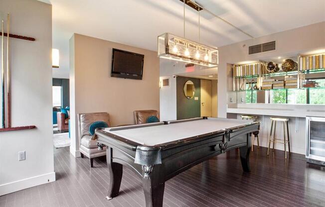 Pool table inside of the Prospect Place Clubhouse. Located in Hackensack, New Jersey 07601.