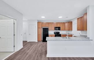 a kitchen with a counter top and