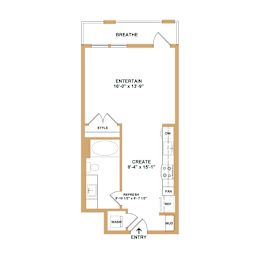 Studio, 1 bath, 510 sqft, $1,197