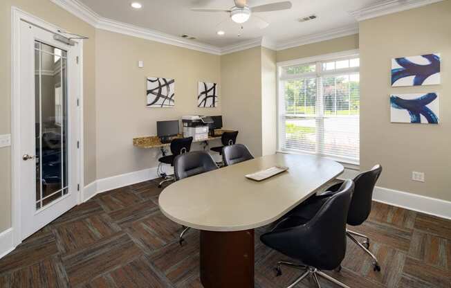 Conference Room at Abberly Place at White Oak Crossing Apartments, HHHunt Corporation, Garner, NC, 27529