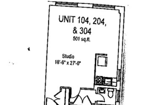 Studio, 1 bath, 487 sqft, $1,300, Unit Fifth 304