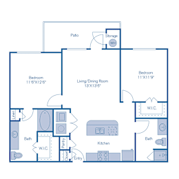 2 beds, 2 baths, 963 sqft, $1,455