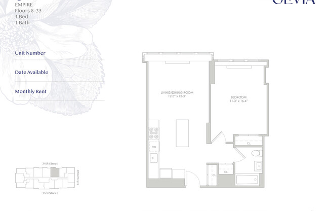 1 bed, 1 bath, 647 sqft, $5,155, Unit 15C