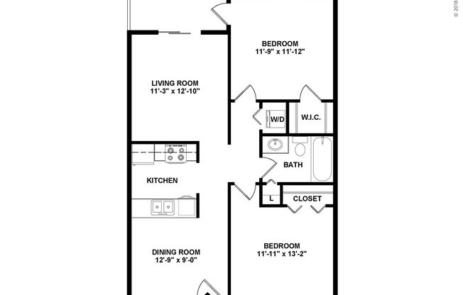 2 beds, 1 bath, 793 sqft, $1,404