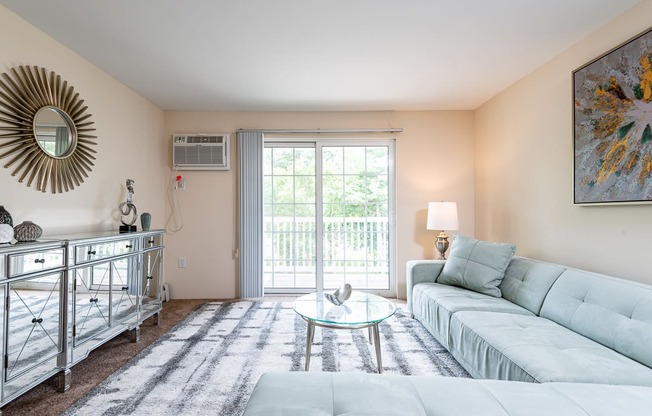 Two bedroom common area living room with balcony