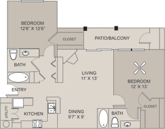 2 beds, 2 baths, 1,033 sqft, $1,630