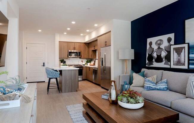Model Living Room at The Lofts at Carlsbad Village, Carlsbad California