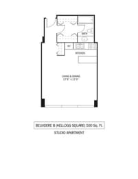 Studio, 1 bath, 500 sqft, $1,143