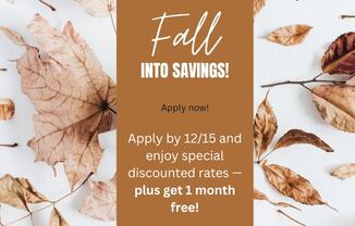 A poster advertising a fall savings promotion at Seven Springs Apartments.