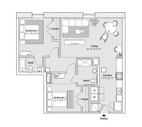 2 beds, 2 baths, 1,106 sqft, $2,125