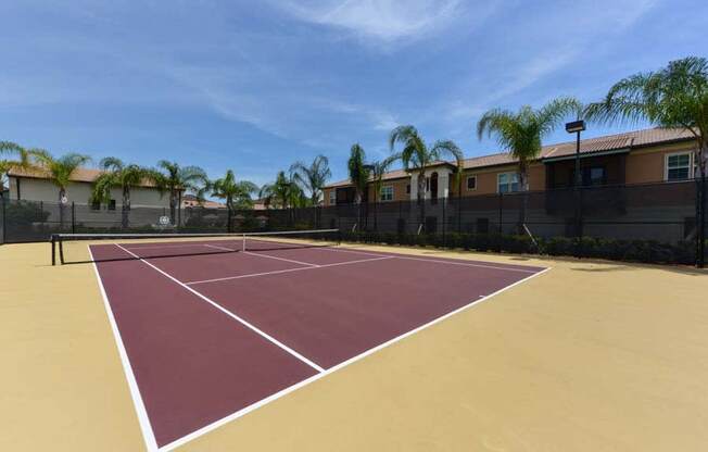 a tennis court with palm trees in the background  at Hacienda Club, Jacksonville, 32256
