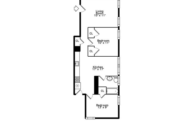 2 beds, 1 bath, 800 sqft, $1,595, Unit 1N