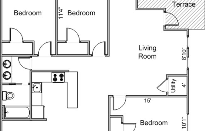3 beds, 1 bath, 834 sqft, $3,325, Unit 45R-407