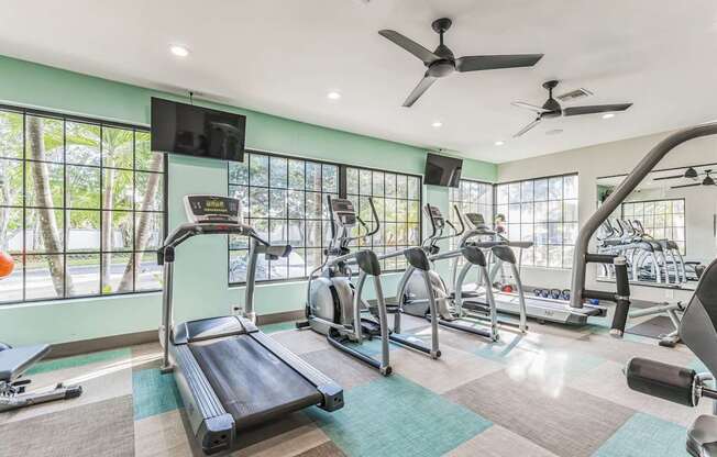 Gym with treadmills and other exercise equipment at The Atlantic Preserve, Plantation, FL 33322
