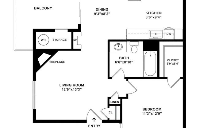 1 bed, 1 bath, 687 sqft, $1,480