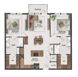 2 beds, 2 baths, 1,080 sqft, $1,959