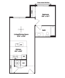 Studio, 1 bath, 566 sqft, $1,919