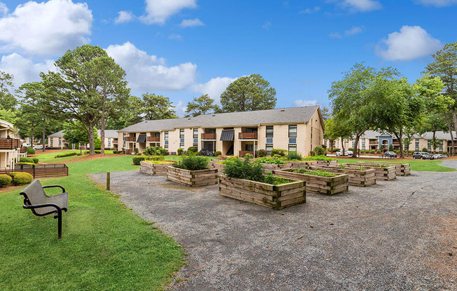 Community garden with raised garden beds