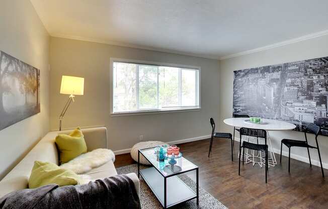 Living area with modern decor at THE POST Apartments, PLEASANT HILL , California