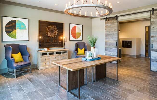 Stunning Modern Design Community Clubhouse with Ample Space and Amenities at Echo at North Pointe Center Apartment Homes, Alpharetta, GA 30009