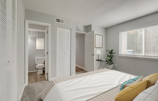 Step into the serene comfort of Crossings @ 501 Apartments. This beautifully designed bedroom features modern finishes, ample natural light, and a spacious layout perfect for relaxation. See yourself living here—schedule your tour today!