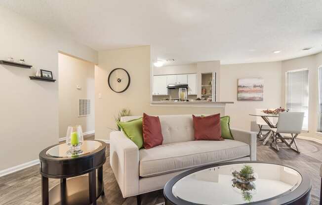 Model Unit Living Room at Poplar Place Apartments in Carrboro, NC