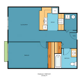 1x1a Floor Plan at Promenade at the Park Apartment Homes, Seattle, WA