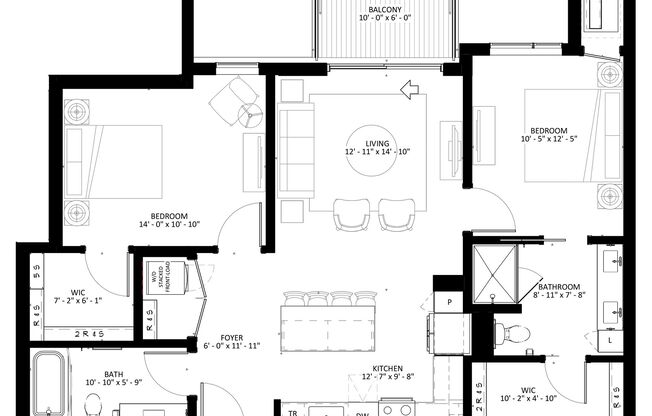 2 beds, 2 baths, 1,128 sqft, $1,590, Unit 301
