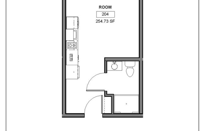 Studio, 1 bath, 255 sqft, $1,060, Unit 204