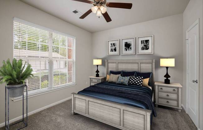 Bedroom Feels Large and Spacious with Impressive 9 Foot Ceilings and Large Walk-In Closet at Cambridge Square Apartments, Overland Park, KS 66211