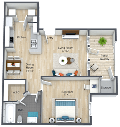 1 bed, 1 bath, 624 sqft, $1,094