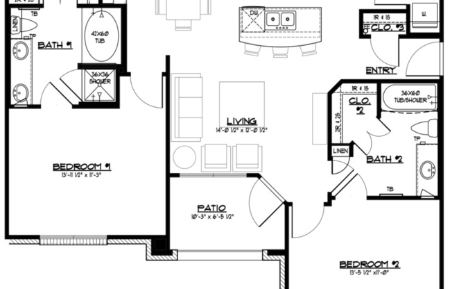 2 beds, 2 baths, 1,084 sqft, $1,699