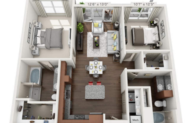 2 beds, 2 baths, 1,105 sqft, $1,842