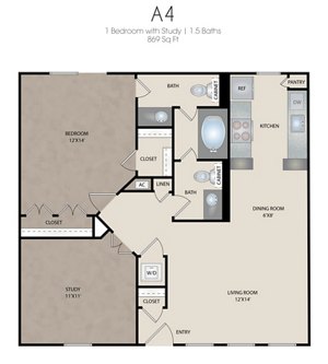 1 bed, 1.5 baths, 869 sqft, $1,535