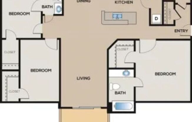 3 beds, 2 baths, 1,334 sqft, $2,210, Unit 422