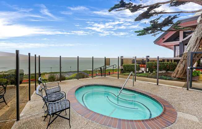 Hot tub with ocean views  at OceanAire Apartment Homes, Pacifica, California