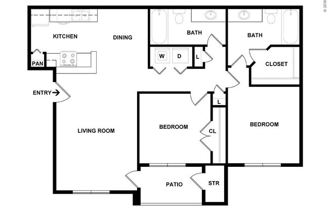 2 beds, 2 baths, 951 sqft, $1,379