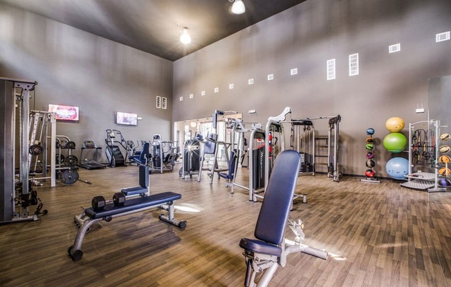 the gym at the flats at big tex apartments at Volare at the Woodlands, The Woodlands, 77384