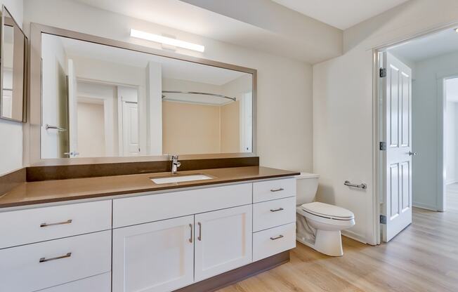 Renovated bathrooms at Tera Apartments, Kirkland, Washington